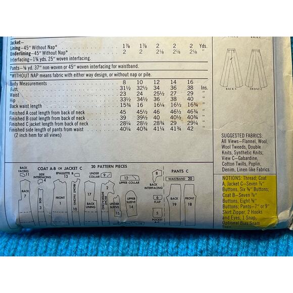 McCalls Sewing pattern 2540 Double breasted coat pants 1970s Size 14 - Picture 6 of 6